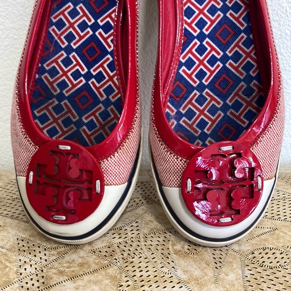 TORY BURCH Marine Chic Flats Red Navy Blue White Slip-on Shoes 7 1/2 Women’s 7.5 - Picture 7 of 9
